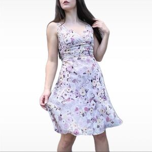 Y2K Vintage Express 100% Silk Floral Cottagecore Lavender Mini Dress Size 6